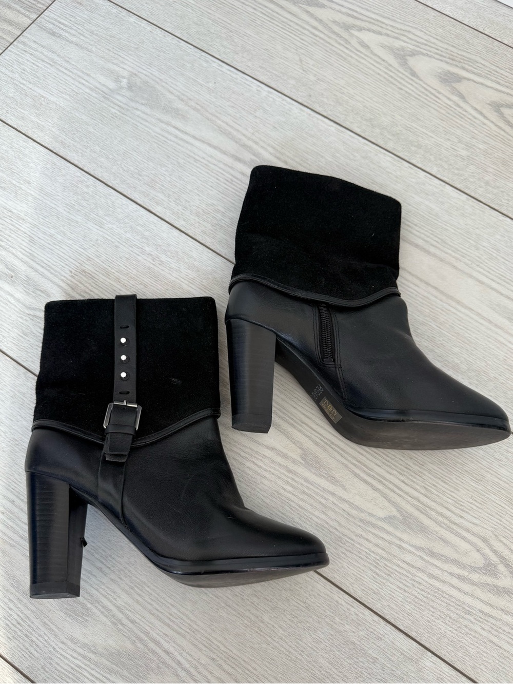 PEGABO 6 black suede leather heeled ankle boots buckle classic quiet luxury